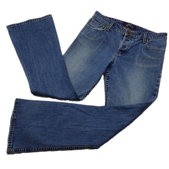 Levi's Strauss Signature Blue Medium Wash Five Pocket Low Rise Flare Leg Jean - Picture 1 of 14